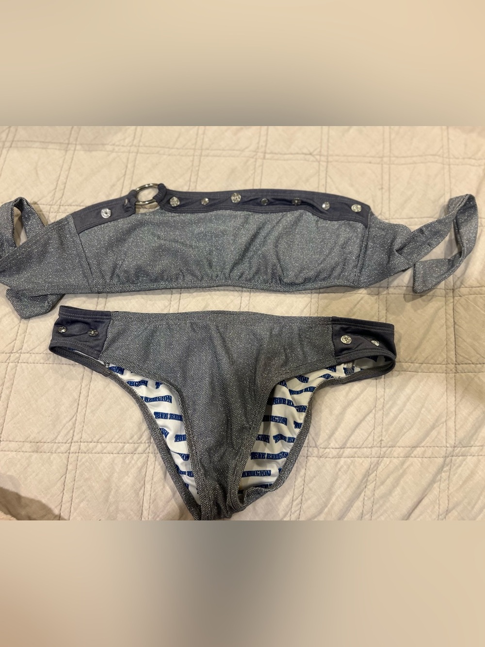 True Religion Metallic Blue Grey Bikini Top & Bottom l M